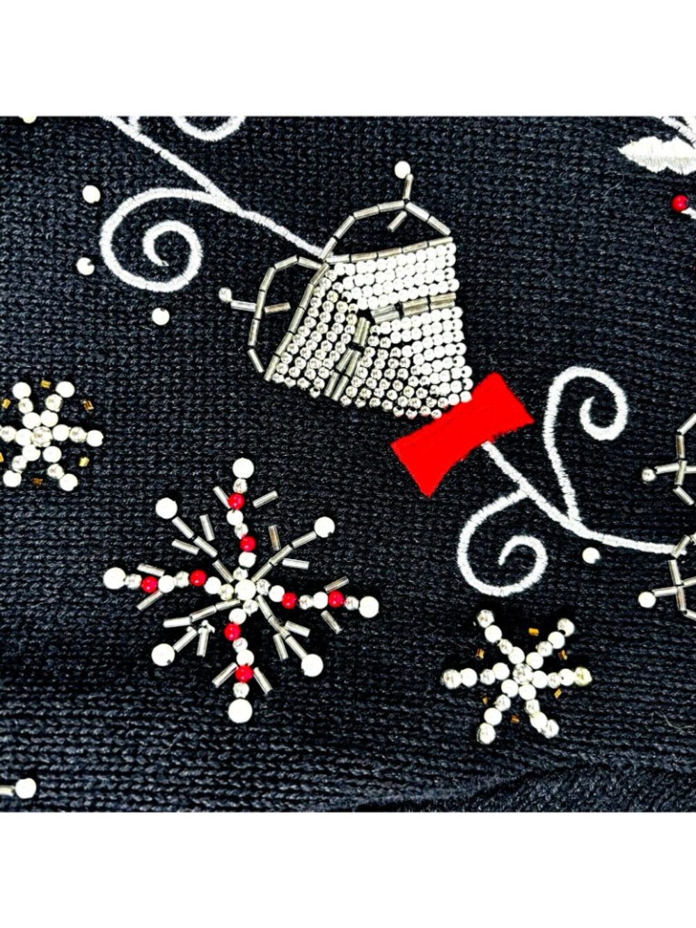 Hampshire Studio Ugly Christmas Sweater Black Cardigan Bells Snowflake Ivy Sz PM - Picture 7 of 9